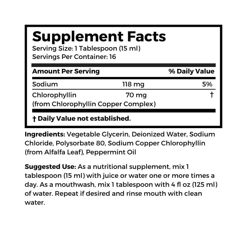 Bernard Jensen Products Chlorophyll Mint, 8 fl oz supplement facts