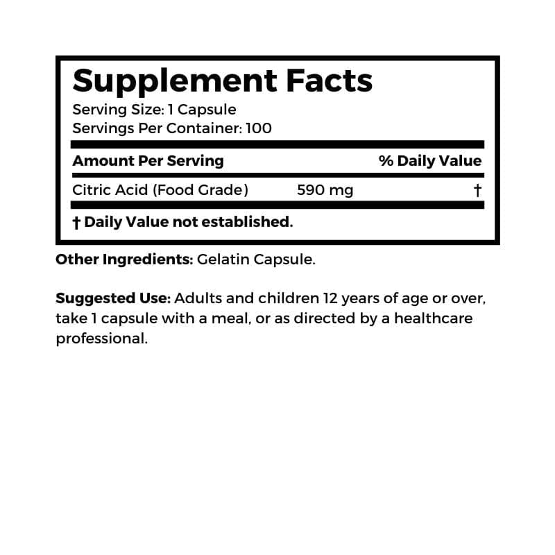 Dr. Clark Store Citric Acid supplement facts