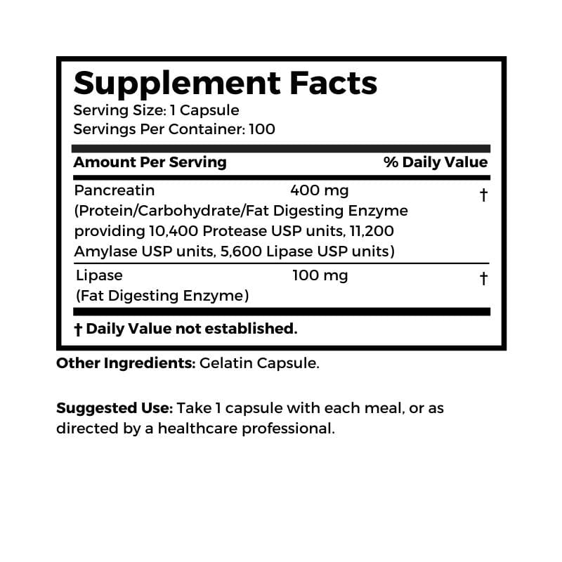 Dr. Clark Store Pancreatin & Lipase supplement facts