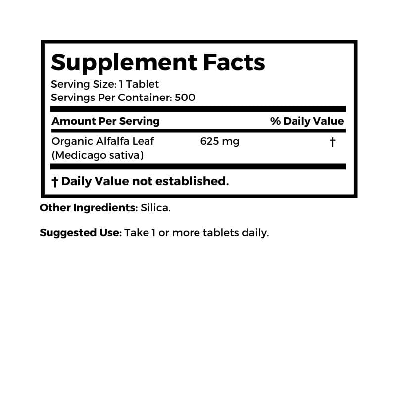 Bernard Jensen Products Alfalfa Tablets supplement facts