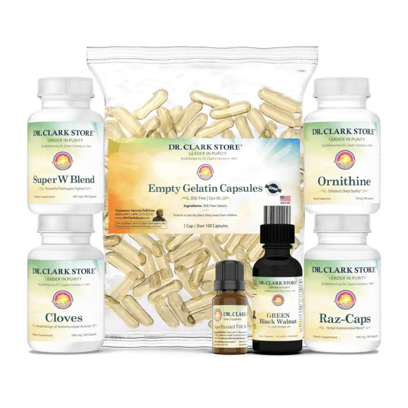 Vello black walnut wormwood parasite cleanse bottles in the table.