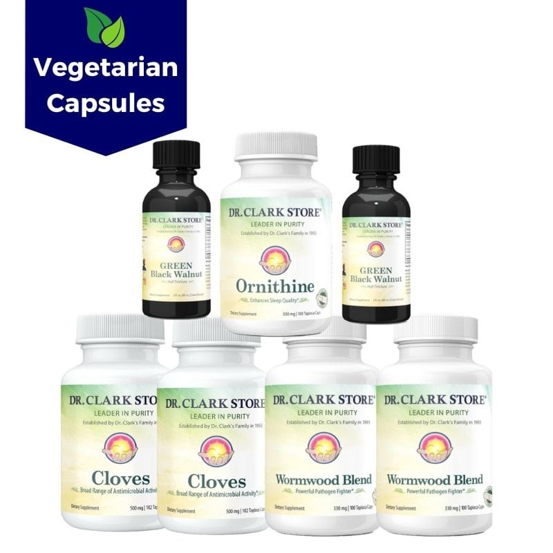 Dr. Clark Store Vegetarian Para Cleanse & Maintenance Program featuring plant-based tapioca capsules