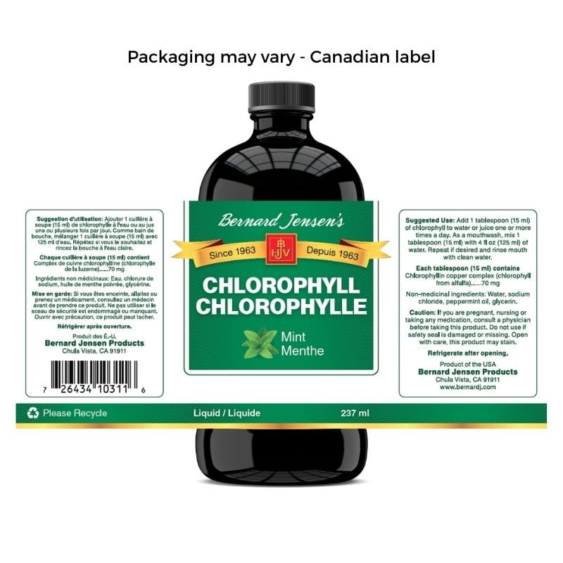 Bernard Jensen Products Chlorophyll Mont Flavor Canadian label