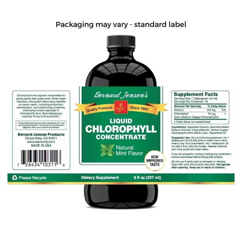 Bernard Jensen Products Chlorophyll Mint Flavor label