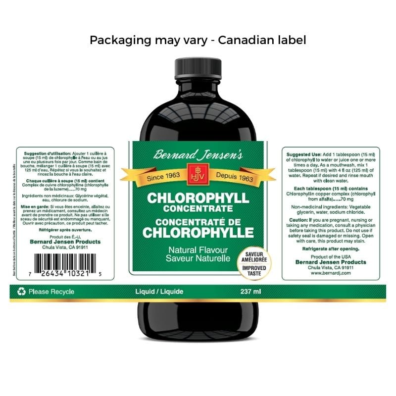 Bernard Jensen Products Chlorophyll Natural Flavor Canadian label