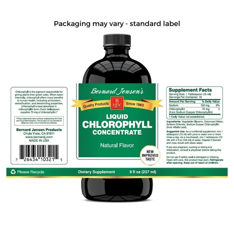 Bernard Jensen Products Chlorophyll Natural Flavor label