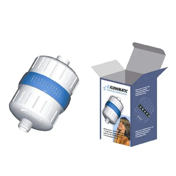 A display of dial-a-date KDF shower head filter unit.