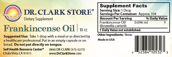 Dr. Clark Store Frankincense Oil label