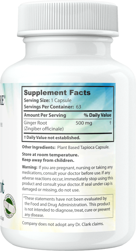 Dr. Clark Store Vegetarian Ginger Root capsules supplement facts