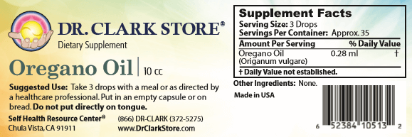 Dr. Clark Store Oregano Oil label