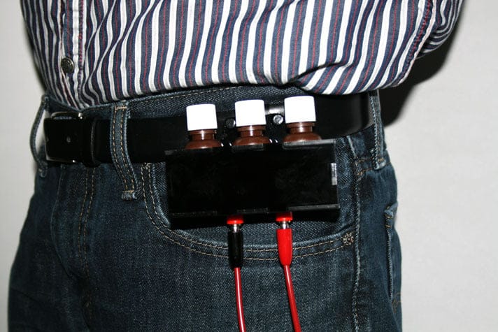 Portable Zap Plate attached to belt